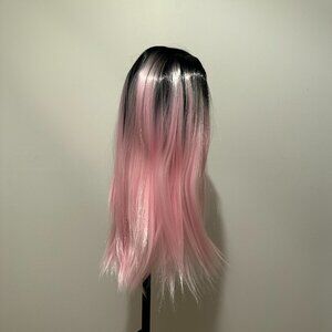 23” Synthetic Black to Pink Ombré Wig